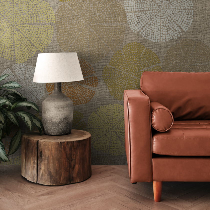 GE0010 Funky Polkadot Grace & Gardenia Endless Mural Chai Brown Orange