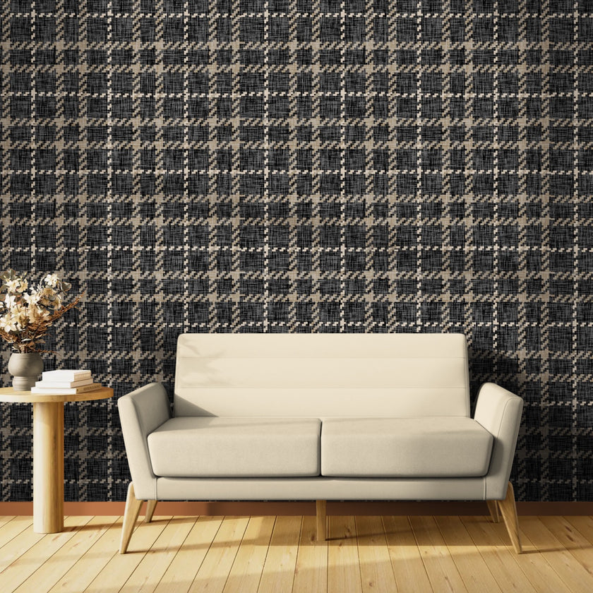 GP6071 Chunky Plaid Premium Peel and Stick Wallpaper Panel 6 Ft High x 26 Wide in Vintage Brown