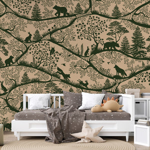 GDSE3670 Nordic Nature Mural Wallpaper Mural Premium Peel and Stick Material 26in Wide x 9 ft. Beige Dark Green