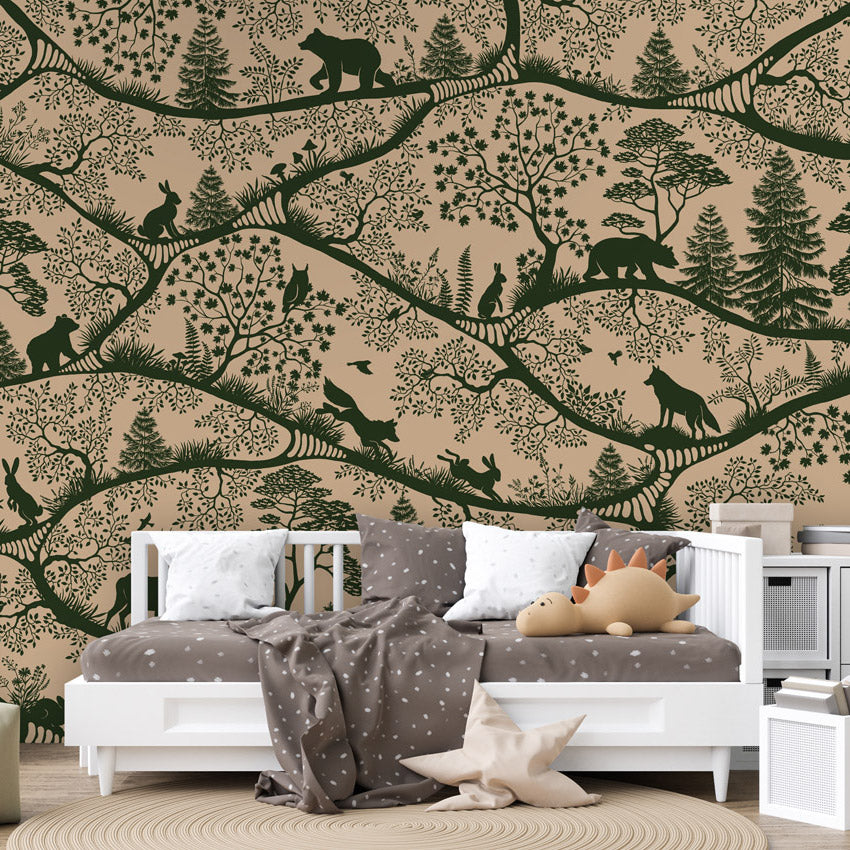 GDSE3670 Nordic Nature Mural Wallpaper Mural Premium Peel and Stick Material 26in Wide x 9 ft. Beige Dark Green