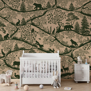 GDSE3670 Nordic Nature Mural Wallpaper Mural Premium Peel and Stick Material 26in Wide x 9 ft. Beige Dark Green