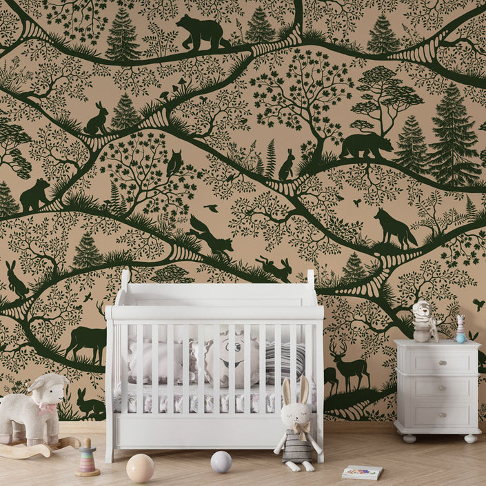 GDSE3670 Nordic Nature Mural Wallpaper Mural Premium Peel and Stick Material 26in Wide x 9 ft. Beige Dark Green