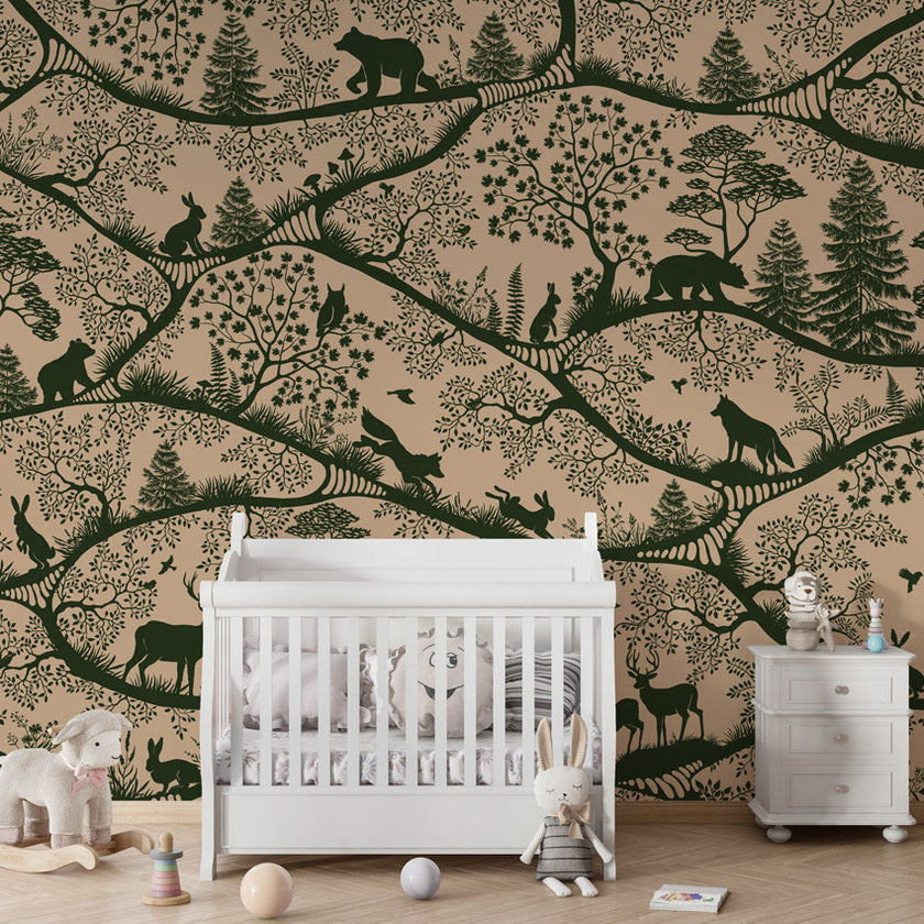 GDSE3670 Nordic Nature Mural Wallpaper Mural Premium Peel and Stick Material 26in Wide x 9 ft. Beige Dark Green