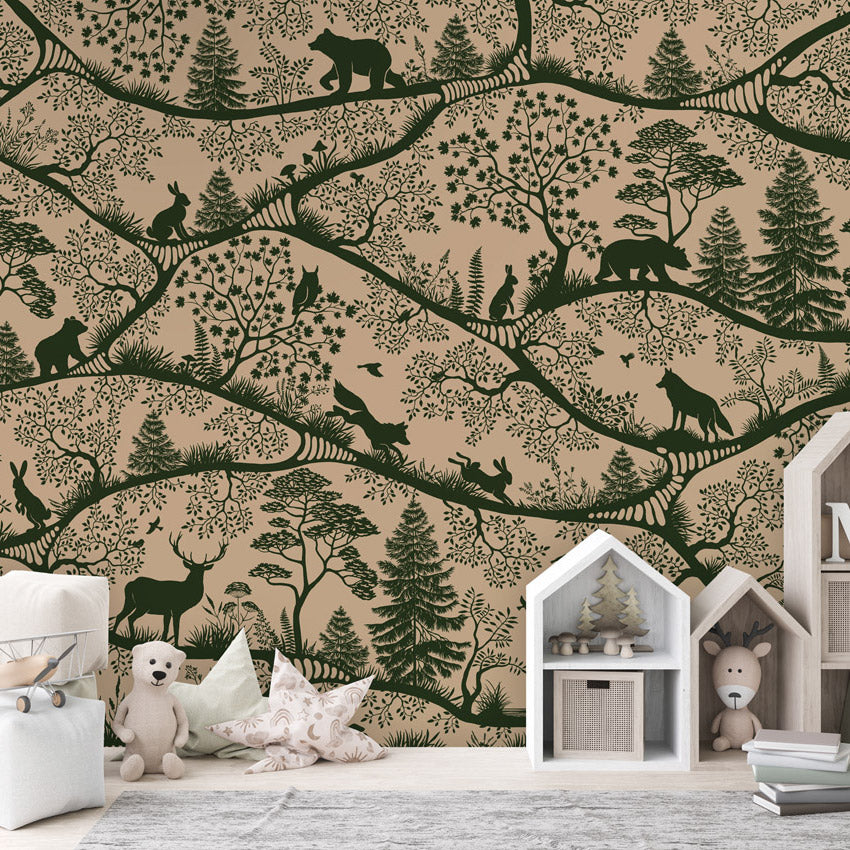 GDSE3670 Nordic Nature Mural Wallpaper Mural Premium Peel and Stick Material 26in Wide x 9 ft. Beige Dark Green
