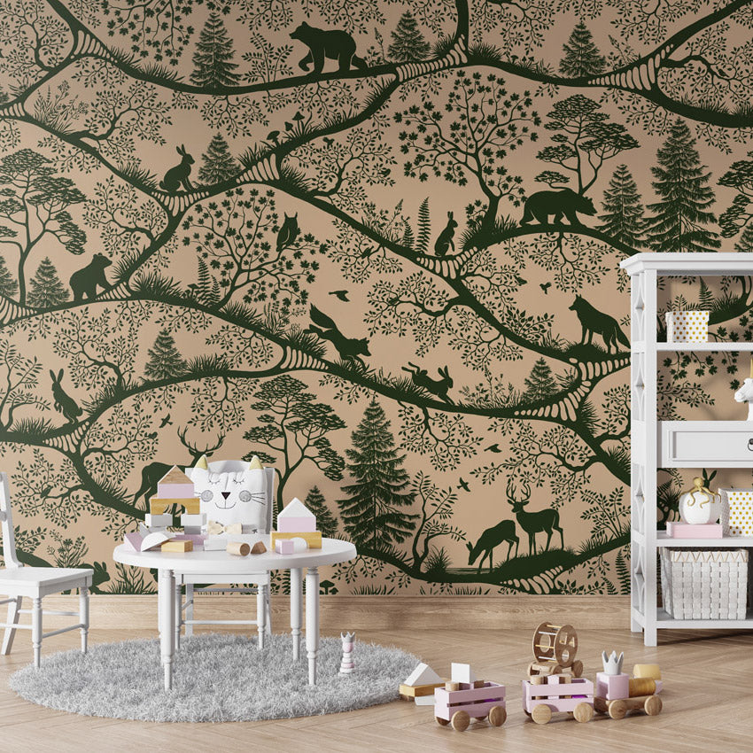GDSE3670 Nordic Nature Mural Wallpaper Mural Premium Peel and Stick Material 26in Wide x 9 ft. Beige Dark Green