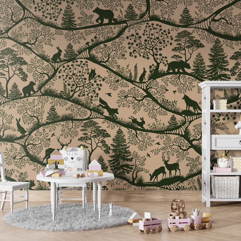 GDSE3670 Nordic Nature Mural Wallpaper Mural Premium Peel and Stick Material 26in Wide x 9 ft. Beige Dark Green