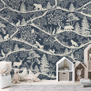 GDSE3680 Nordic Nature Wallpaper Mural Premium Peel and Stick Material 26in Wide x 9 ft. Dark Blue Off White