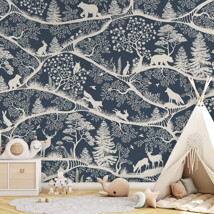 GDSE3680 Nordic Nature Wallpaper Mural Premium Peel and Stick Material 26in Wide x 9 ft. Dark Blue Off White