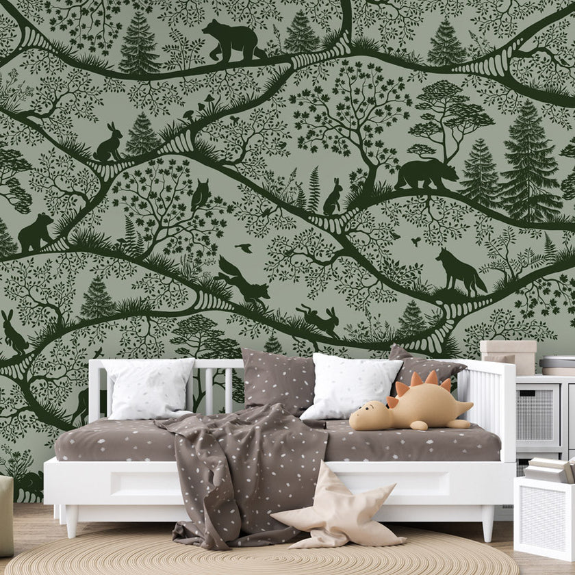 GDSE3700 Nordic Nature Wallpaper Mural Premium Peel and Stick Material 26in Wide x 9 ft. Dark Green Green
