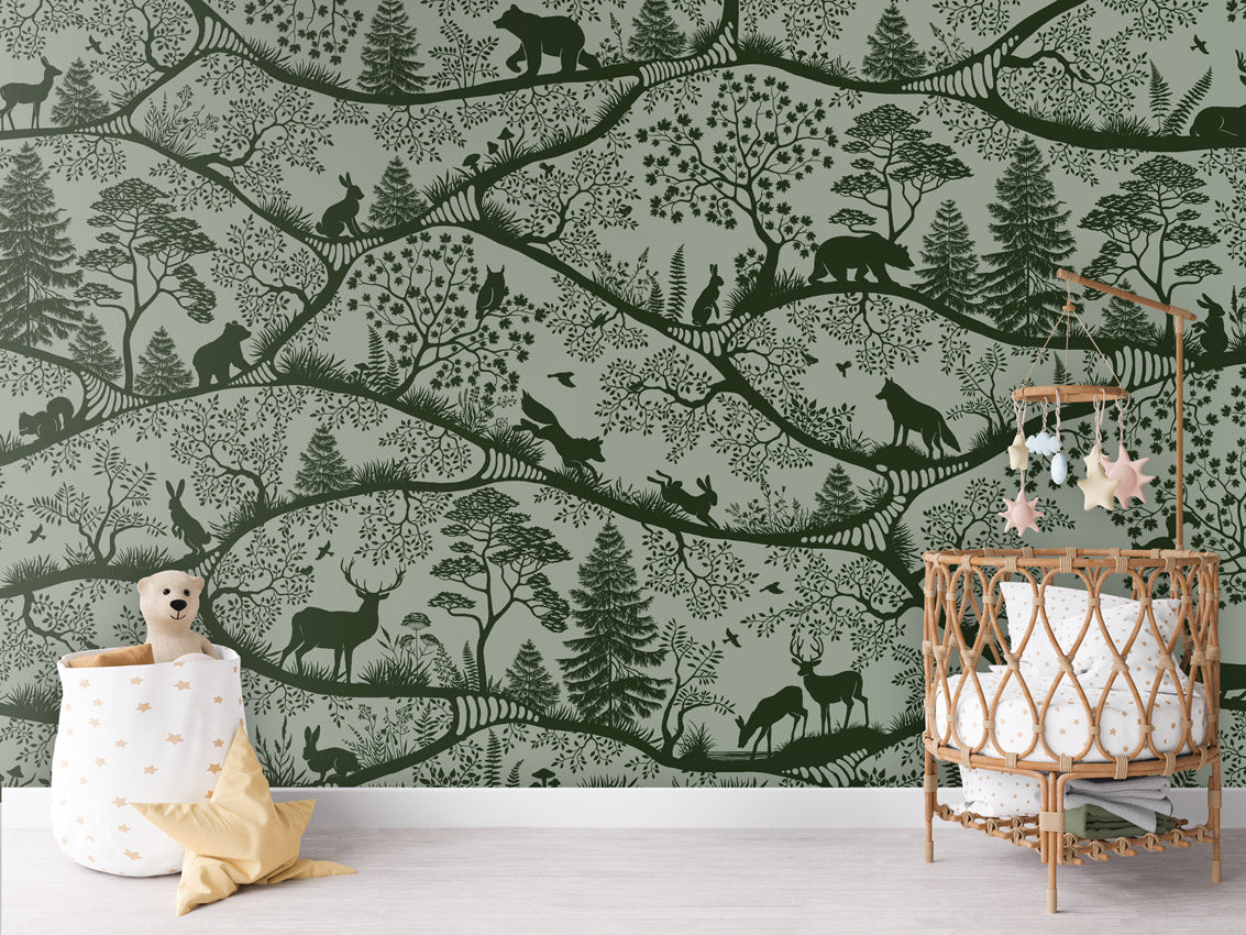 GDSE3700 Nordic Nature Wallpaper Mural Premium Peel and Stick Material 26in Wide x 9 ft. Dark Green Green