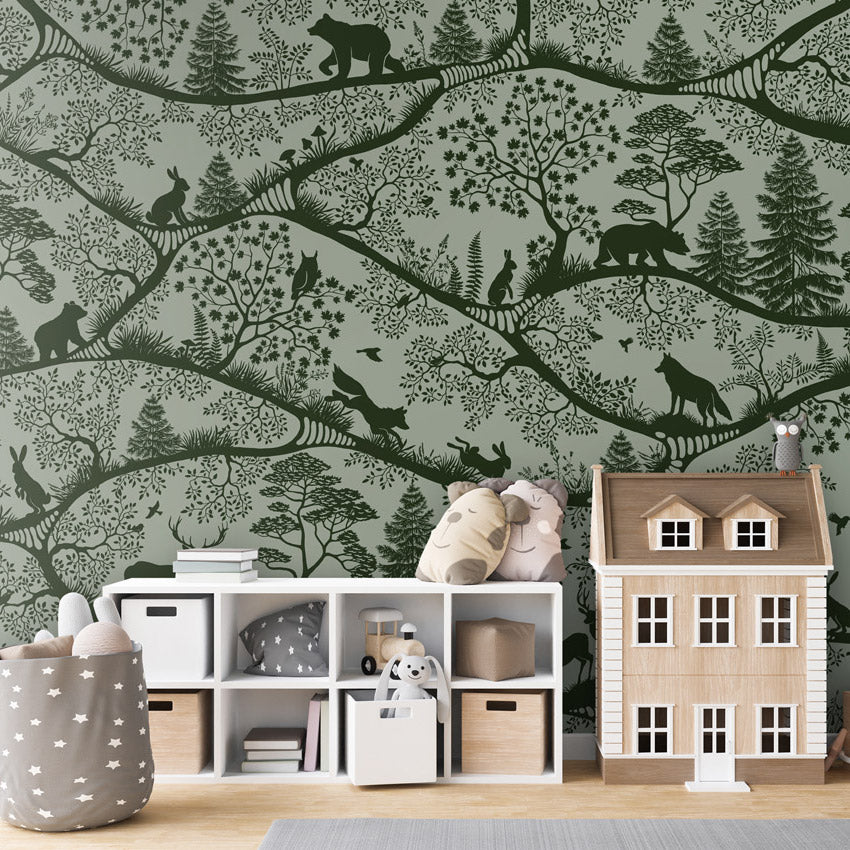 GDSE3700 Nordic Nature Wallpaper Mural Premium Peel and Stick Material 26in Wide x 9 ft. Dark Green Green