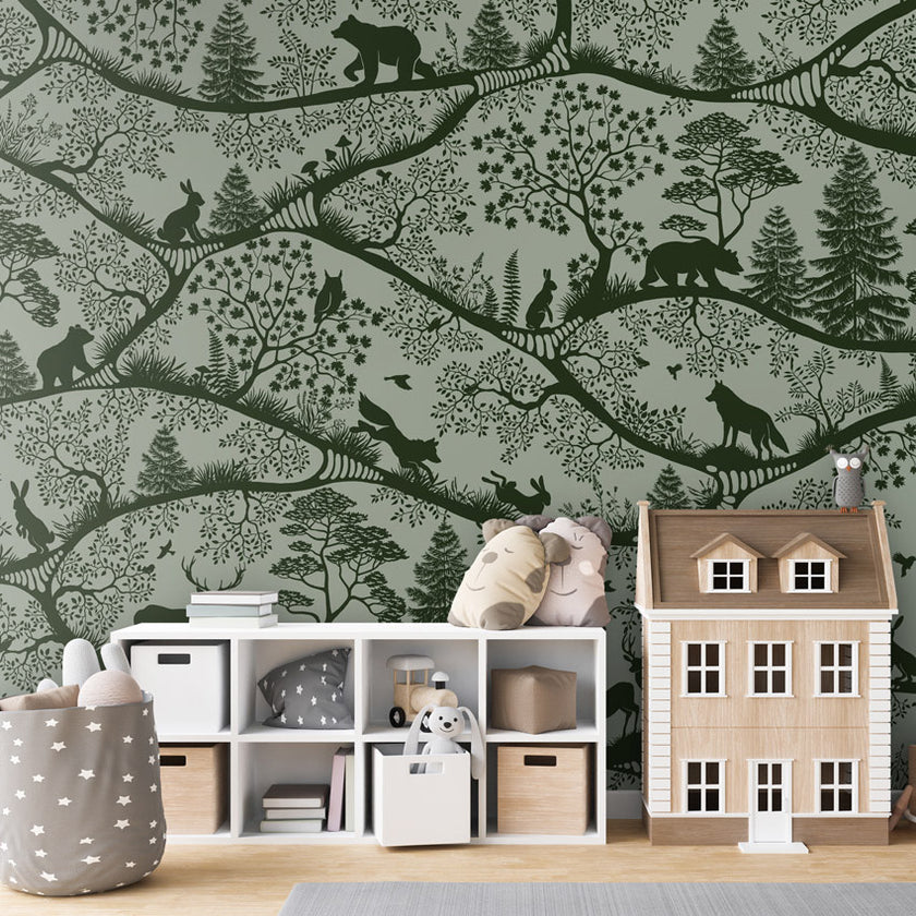 GDSE3700 Nordic Nature Wallpaper Mural Premium Peel and Stick Material 26in Wide x 9 ft. Dark Green Green