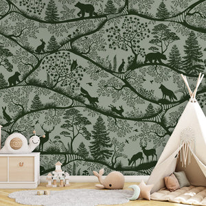 GDSE3700 Nordic Nature Wallpaper Mural Premium Peel and Stick Material 26in Wide x 9 ft. Dark Green Green