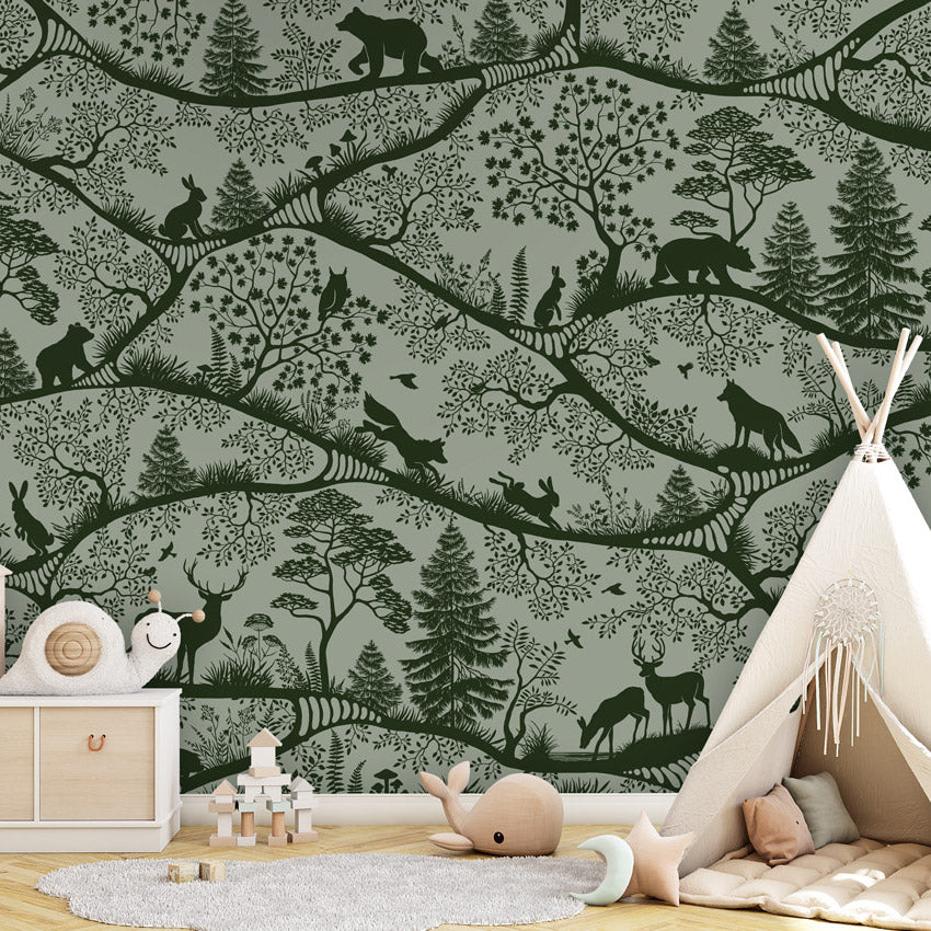 GDSE3700 Nordic Nature Wallpaper Mural Premium Peel and Stick Material 26in Wide x 9 ft. Dark Green Green