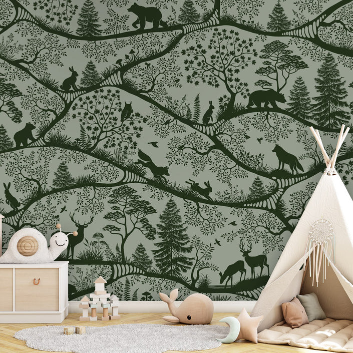 GDSE3700 Nordic Nature Wallpaper Mural Premium Peel and Stick Material 26in Wide x 9 ft. Dark Green Green