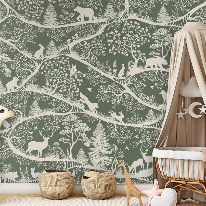 GDSE3720 Nordic Nature Wallpaper Mural Premium Peel and Stick Material 26in Wide x 9 ft. Muted Green White