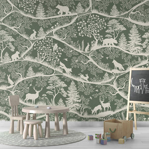 GDSE3720 Nordic Nature Wallpaper Mural Premium Peel and Stick Material 26in Wide x 9 ft. Muted Green White