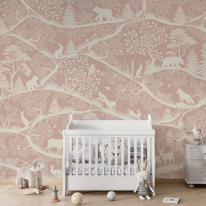 GDSE3721 Nordic Nature Wallpaper Mural Premium Peel and Stick Material 26in Wide x 9 ft. Pink White