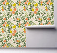 GW5321 Grace & Gardenia Citrus and Bees Olives Flowers Peel and Stick Wallpaper Roll 26 inch wide X 18 feet long, Cream Green Orange