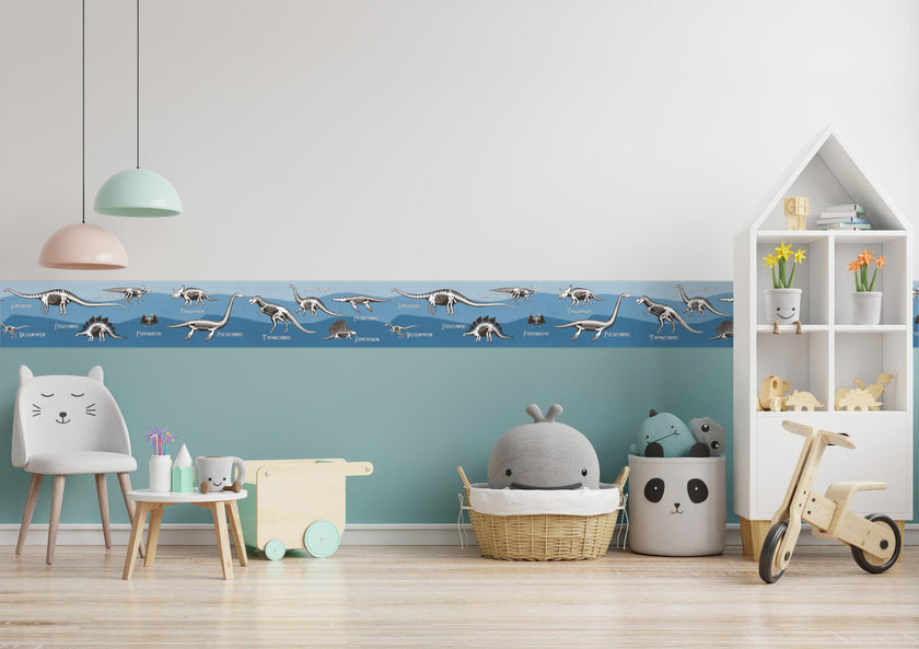 GB90243 X-Ray Dinosaurs Peel and Stick Wallpaper Border 10in or 8in Height x 15ft Long Blue Black White