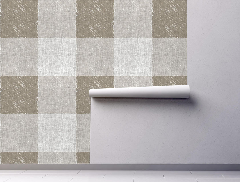 GW6071 Buffalo Plaid Peel and Stick Wallpaper Roll 19 inch wide x 18 feet long Brown Tan Gray