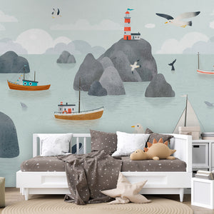 GDSE3730 Seaside Stories Wallpaper Mural Premium Peel and Stick Material 26in Wide x 9 ft. Blue Gray