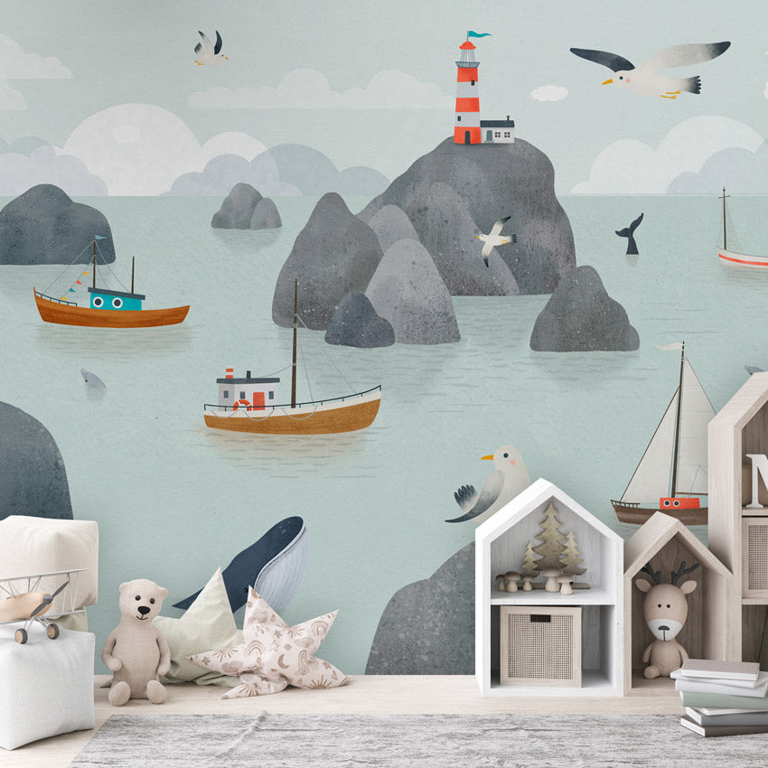 GDSE3730 Seaside Stories Wallpaper Mural Premium Peel and Stick Material 26in Wide x 9 ft. Blue Gray