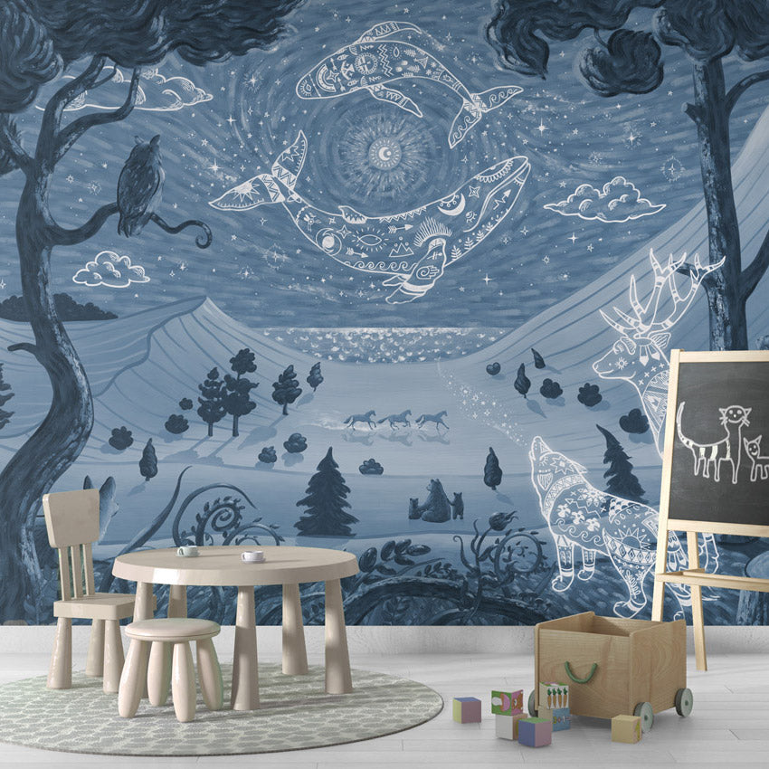 GDSE3741 Spirit Night Wallpaper Mural Premium Peel and Stick Material 26in Wide x 9 ft. Blue