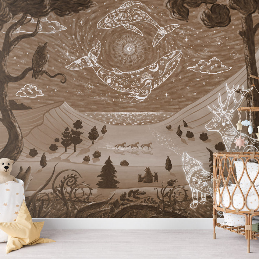 GDSE3750 Spirit Night Wallpaper Mural Premium Peel and Stick Material 26in Wide x 9 ft. Brown Tan