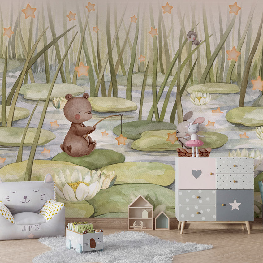 GDSE3751 Starry Pond Wallpaper Mural Premium Peel and Stick Material 26in Wide x 9 ft. Green