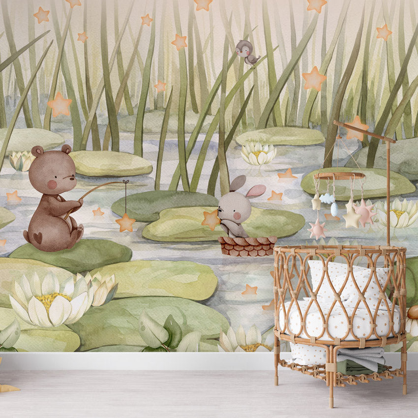 GDSE3751 Starry Pond Wallpaper Mural Premium Peel and Stick Material 26in Wide x 9 ft. Green