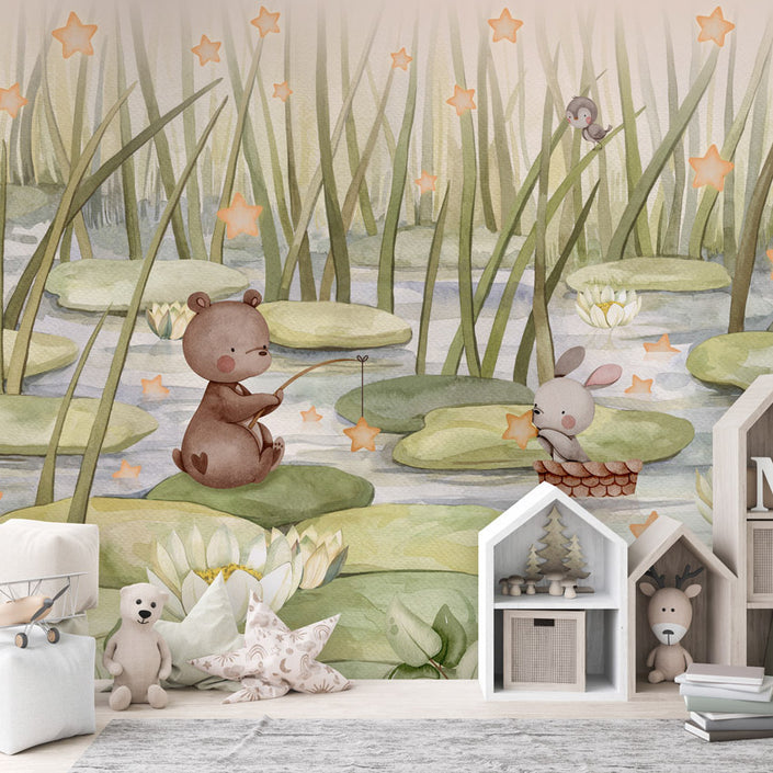 GDSE3751 Starry Pond Wallpaper Mural Premium Peel and Stick Material 26in Wide x 9 ft. Green