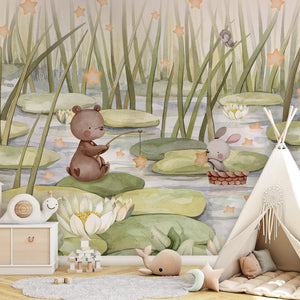 GDSE3751 Starry Pond Wallpaper Mural Premium Peel and Stick Material 26in Wide x 9 ft. Green