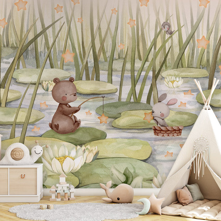 GDSE3751 Starry Pond Wallpaper Mural Premium Peel and Stick Material 26in Wide x 9 ft. Green