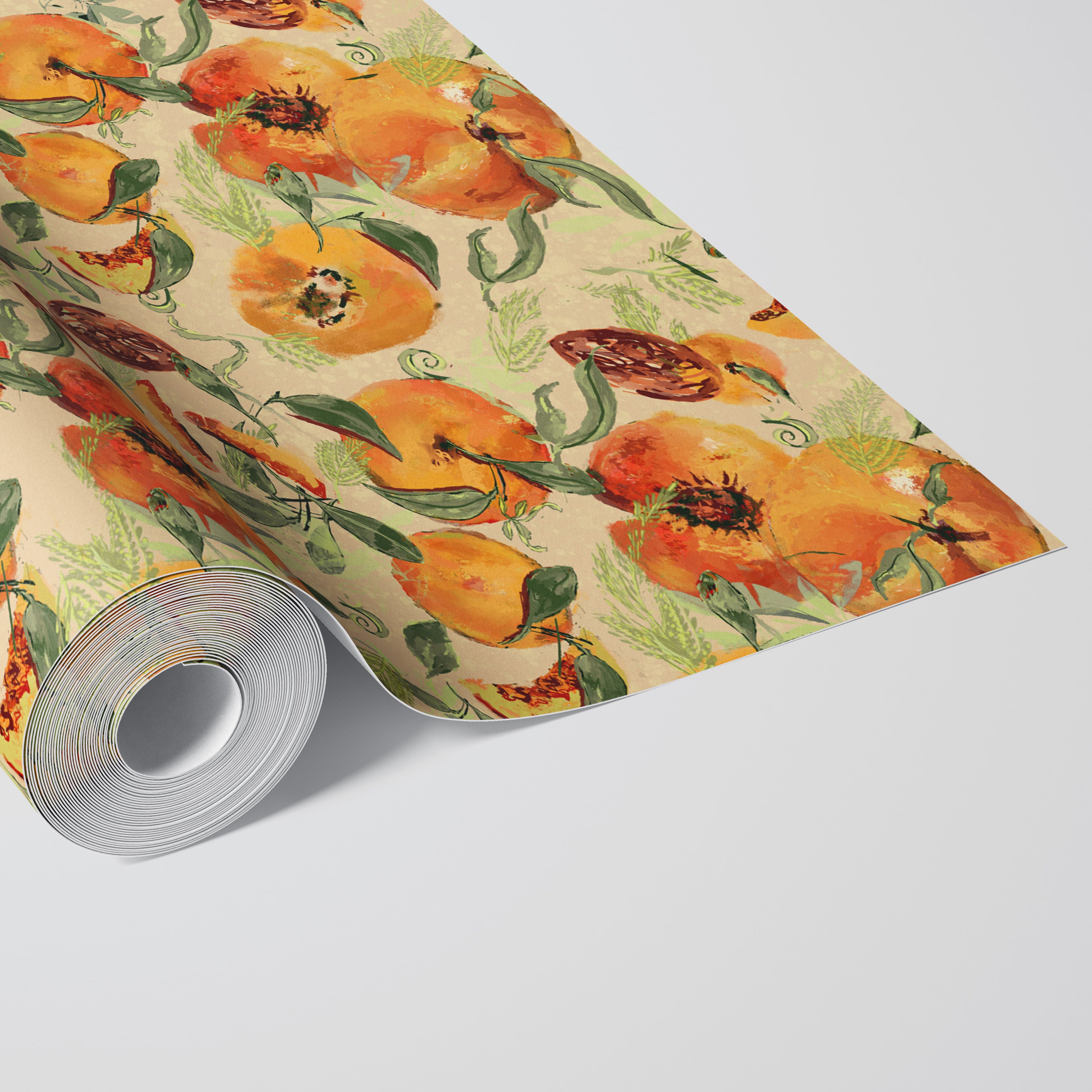 GDSL5030 Peaches Premium Peel and Stick Wallpaper Panel 26 inch Wide in Orange Green Tan