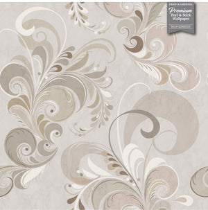 GDM0023 Marina Makaron Designs Paisley in Beige Gray Soft Pink Wallpaper Panel 26 inch Wide x 6ft, 9ft, and 12ft Long