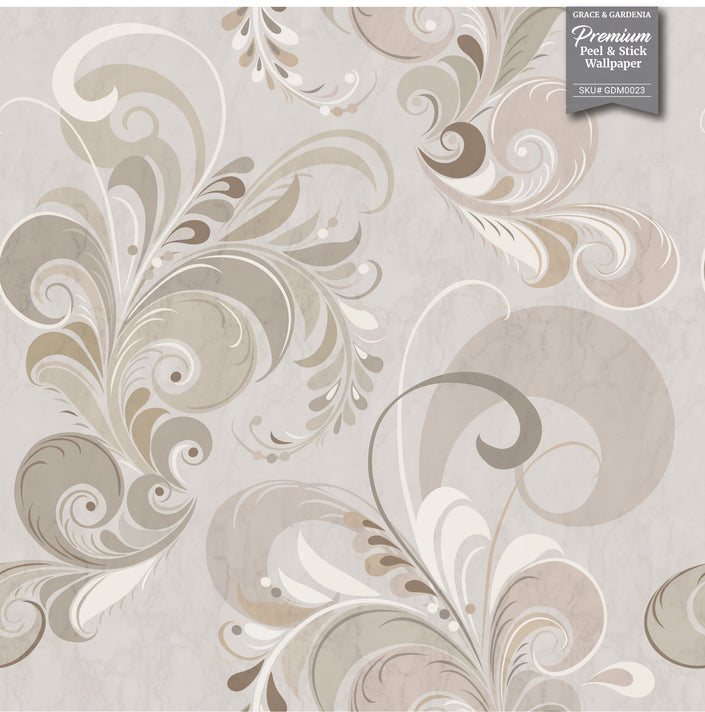 GDM0023 Marina Makaron Designs Paisley in Beige Gray Soft Pink Wallpaper Panel 26 inch Wide x 6ft, 9ft, and 12ft Long