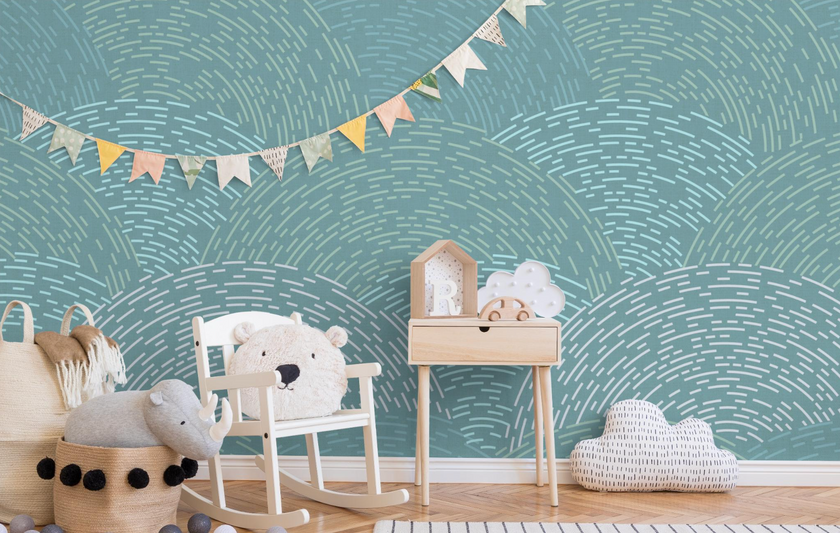 GE0003 Radial Escape Grace & Gardenia Endless Mural Teal