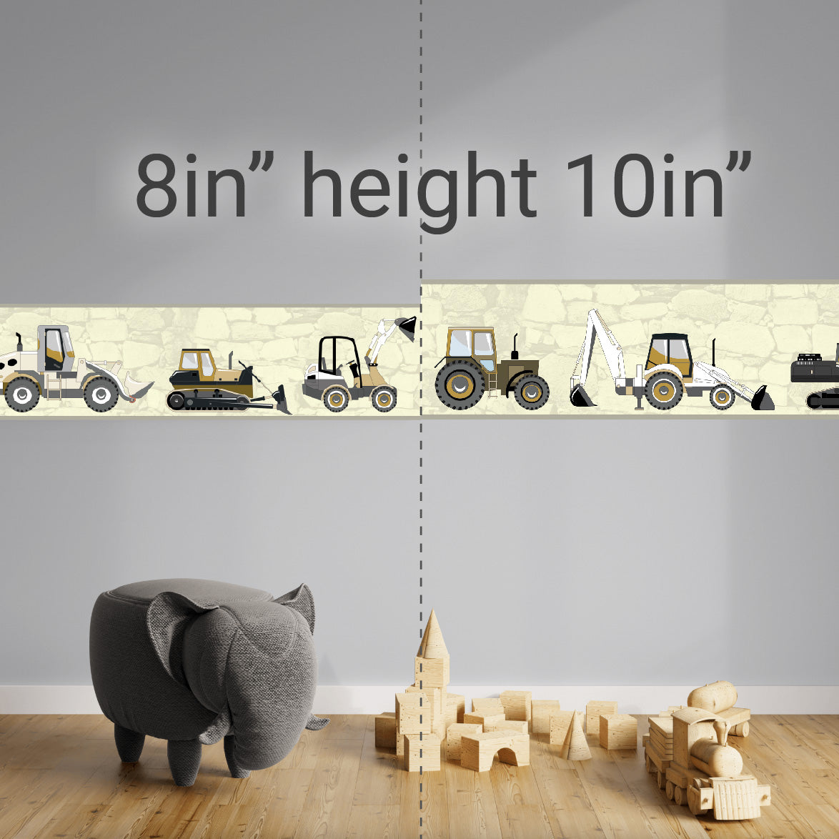 GB1900292 Trucks and Tractors Premium Peel and Stick Wallpaper Border Soft Yellow 10