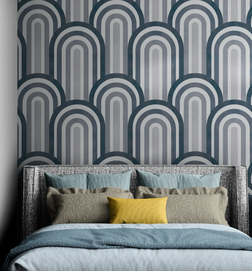 GP1030 Narrow Retro Arches Wallpaper Panels in Blue Gray