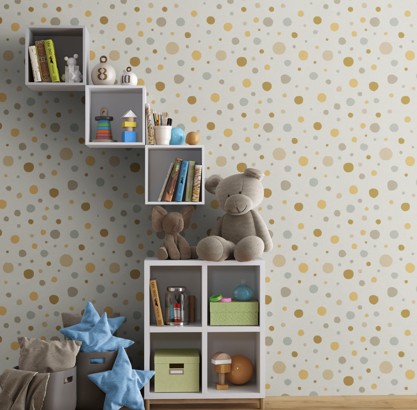 GW0011 Quirky Polka Dots Wallpaper Roll 19 inch Wide x 18 ft. Long in Beige Brown