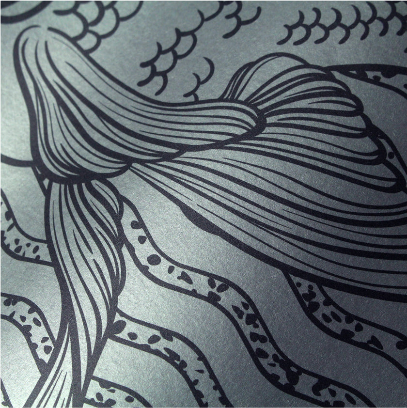 GP3033 Goldfish on Silver Premium Peel and Stick Wallpaper Panel 6 Ft High x 26 Wide in Black Silver