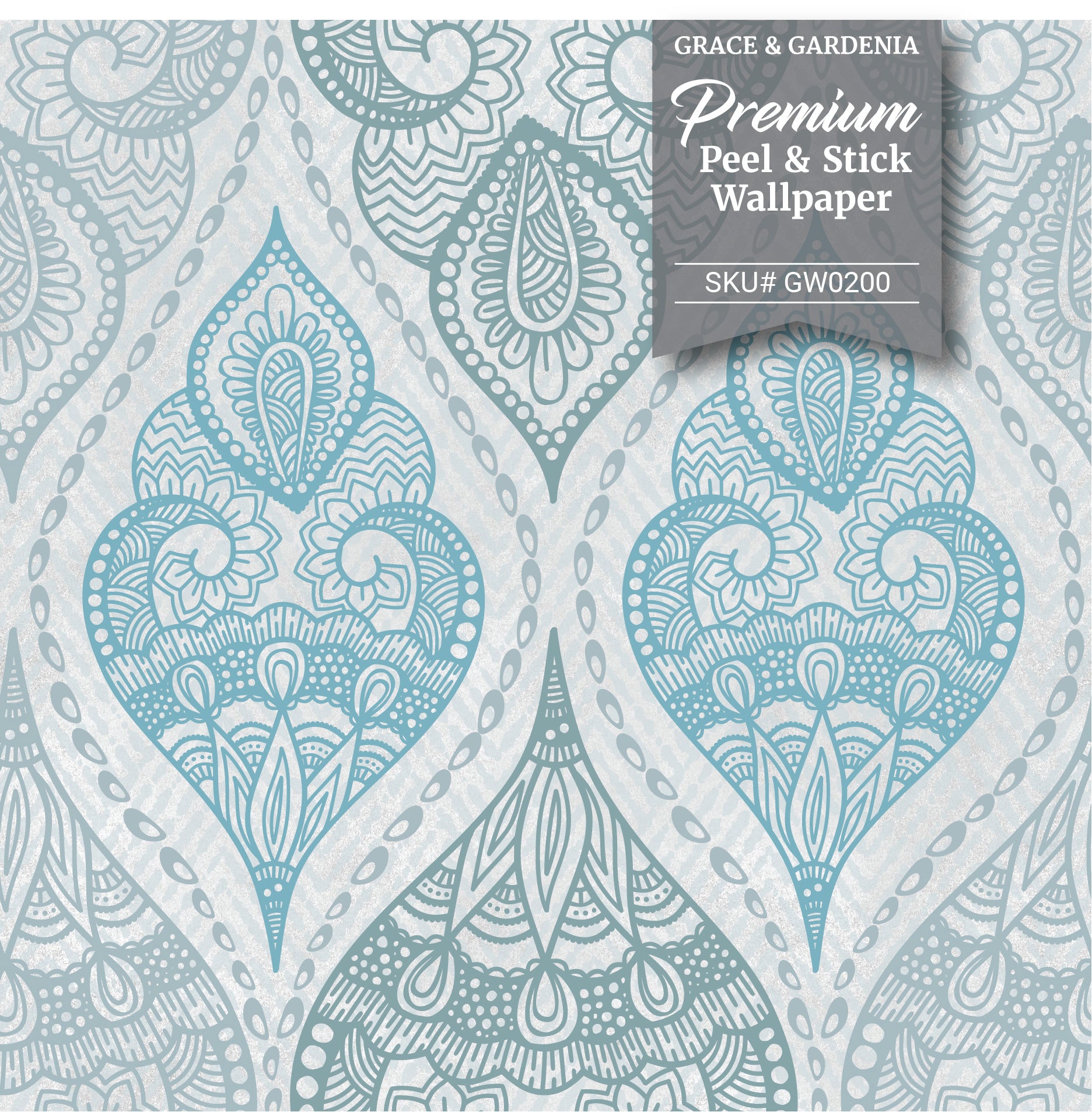 GW0174 Serene Stone Blue Paisley Wallpaper Panel