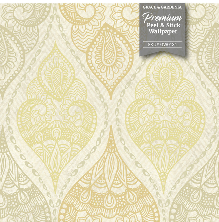 GW0173 Vintage Stone Yellow Paisley Wallpaper Panel 26in Wide