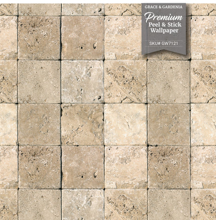 GW7121 Square tumbled Stone Wallpaper Roll 19 inch Wide x 18 ft. Long in Beige