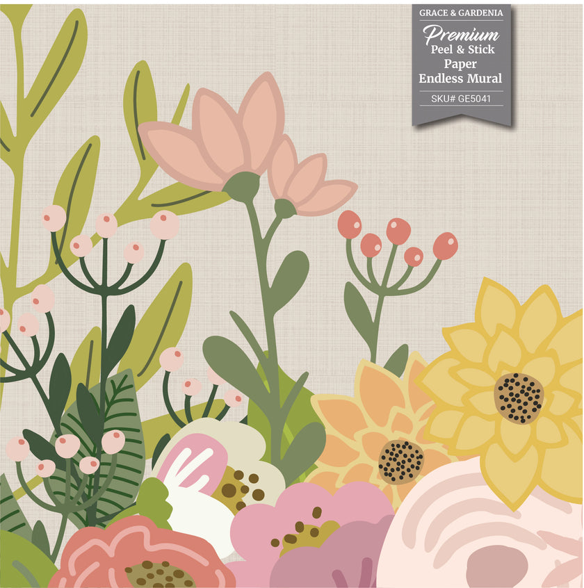 GE5040 Big Blooms Grace & Gardenia Endless Mural Dark Blue Yellow Multi-color