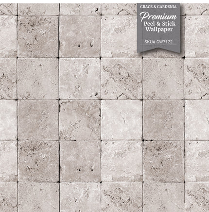 GW7121 Square tumbled Stone Wallpaper Roll 19 inch Wide x 18 ft. Long in Beige