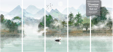 Watercolor Lake Landscape Painting Peel & Stick Split Canvas Wall Art GA2001