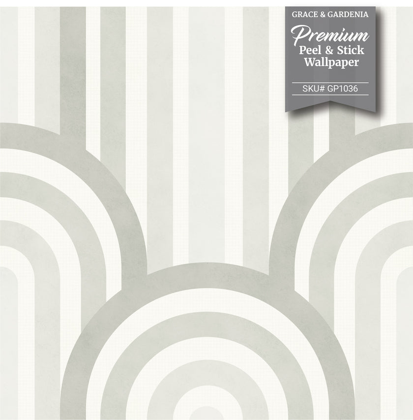 GP1036 Narrow Retro Arches Wallpaper Panels 26in Wide in Light Gray Beige