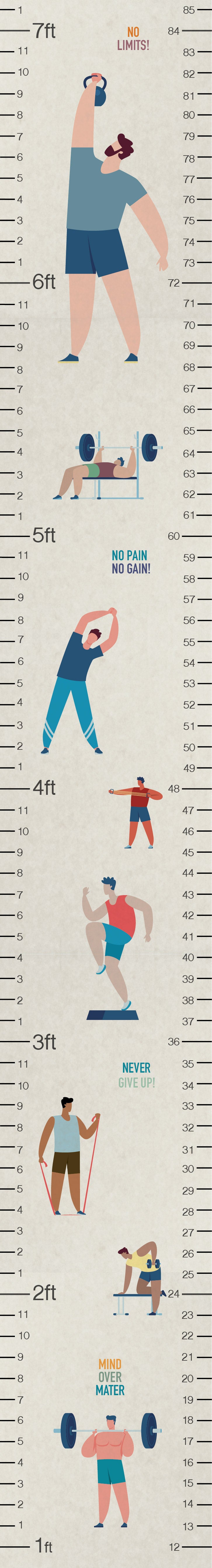 GA1011 Peel & Stick Growth Chart Fitness Work Out Ruler Adult